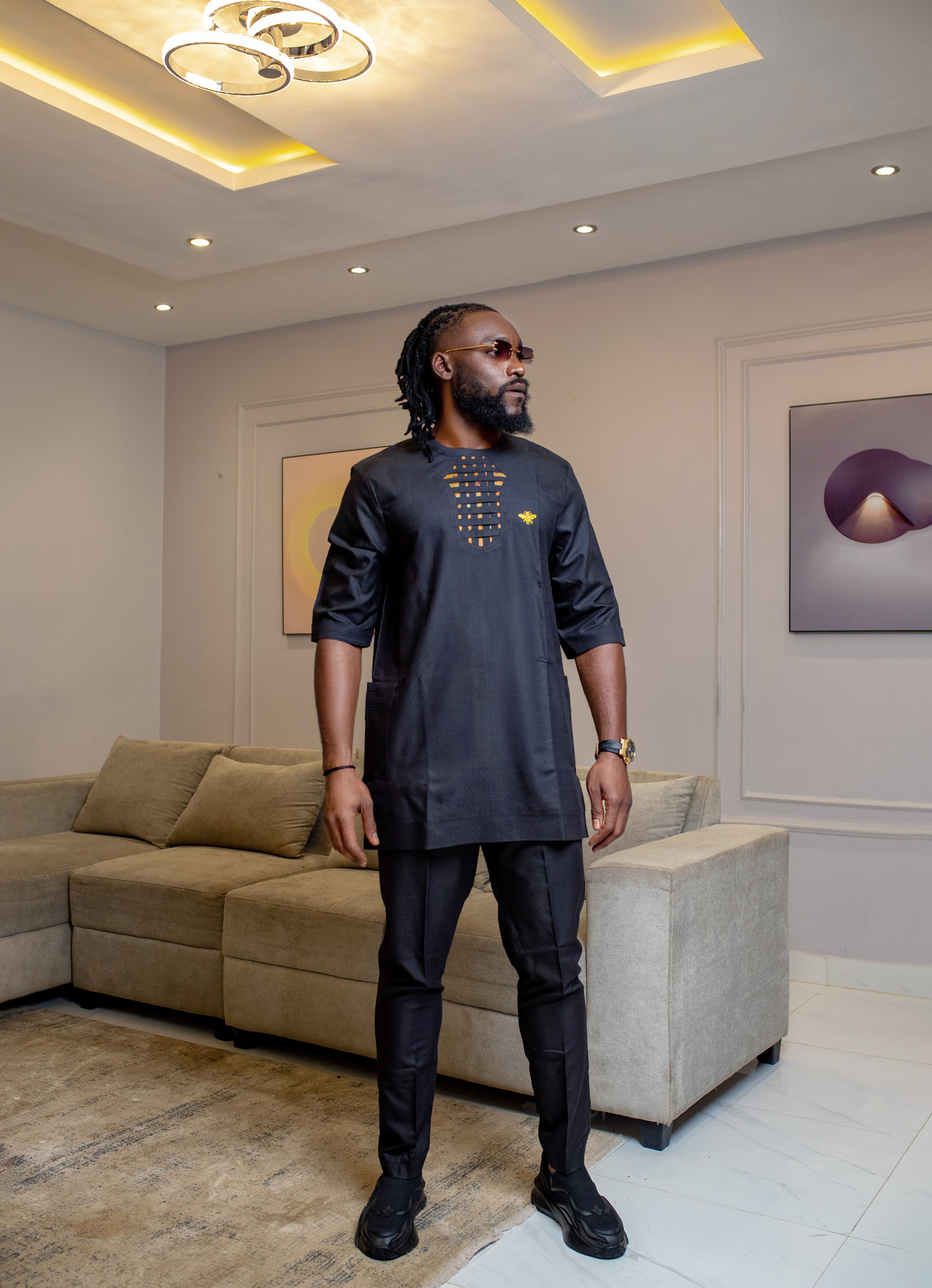 4eva Black Patterned Senator